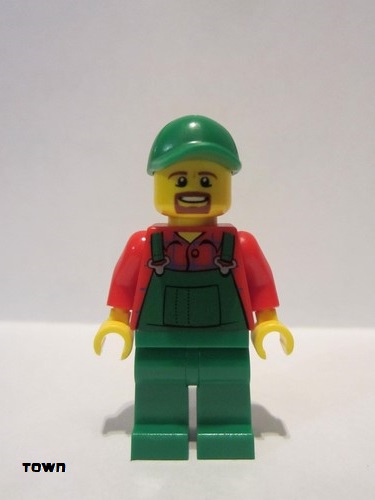 lego 2014 mini figurine cty0499 Farmer Overalls Farmer Green, Green Cap with Hole, Brown Moustache and Goatee 