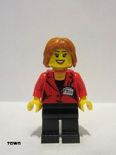 lego 2014 mini figurine cty0510 Press Woman / Reporter Black Legs, Dark Orange Mid-Length Tousled Hair 
