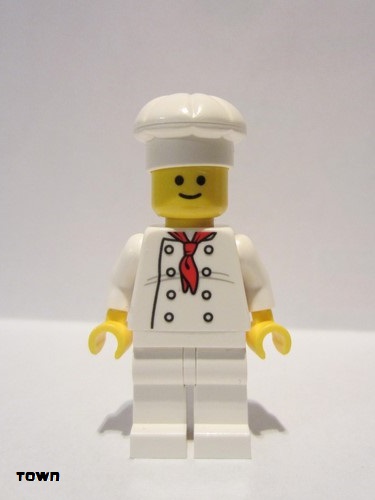 lego 2014 mini figurine twn192a Chef White Torso with 8 Buttons, Light Bluish Gray Wrinkles, WITH Back Print, White Legs, Standard Grin 