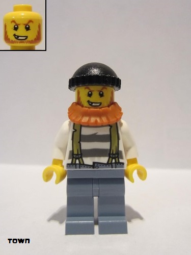 lego 2015 mini figurine cty0513 Swamp Police - Crook Male with Black Knit Cap and Dark Orange Beard 