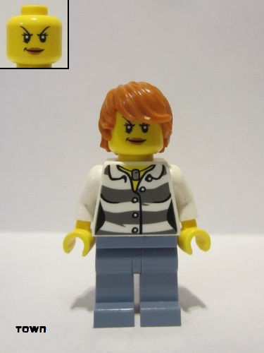 lego 2015 mini figurine cty0514 Swamp Police - Crook Female with Dark Orange Hair 