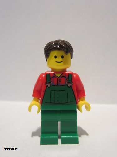 lego 2015 mini figurine cty0521 Farmer Overalls Farmer Green, Dark Brown Short Tousled Hair, Standard Grin 