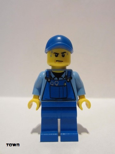 lego 2015 mini figurine cty0526 Citizen Overalls with Tools in Pocket Blue, Blue Cap with Hole, Sweat Drops 