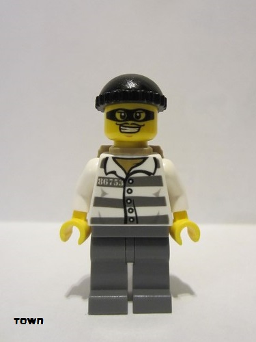 lego 2015 mini figurine cty0537 Police - Jail Prisoner 86753 Prison Stripes, Black Knit Cap, Backpack, Mask 