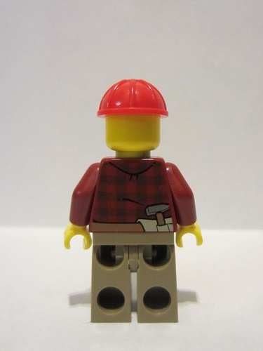 lego 2015 mini figurine cty0540 Citizen Flannel Shirt with Pocket and Belt, Dark Tan Legs, Red Construction Helmet, Safety Goggles 