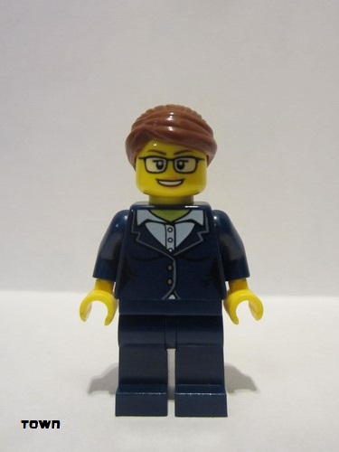lego 2016 mini figurine cty0656 Businesswoman Dark Blue Pants Suit, Glasses 