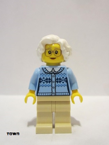 lego 2016 mini figurine cty0660 Grandmother Fair Isle Sweater, White Hair, Tan Legs, Glasses 