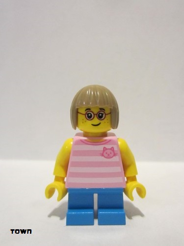 lego 2016 mini figurine cty0663 Girl Bright Pink Striped Top with Cat Head, Dark Azure Short Legs 