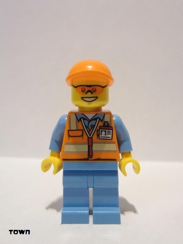 lego 2016 mini figurine cty0677 Citizen Orange Safety Vest with Reflective Stripes, Medium Blue Legs, Orange Short Bill Cap, Orange Sunglasses 