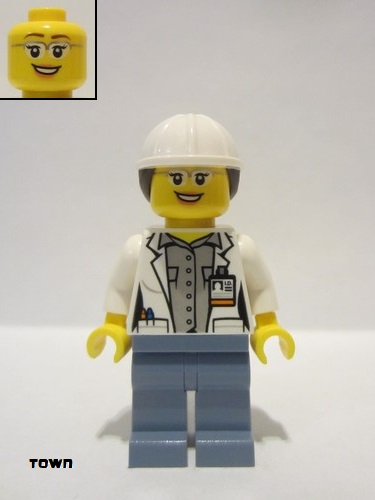 lego 2016 mini figurine cty0693 Volcano Explorer Female Scientist, White Construction Helmet with Long Hair 
