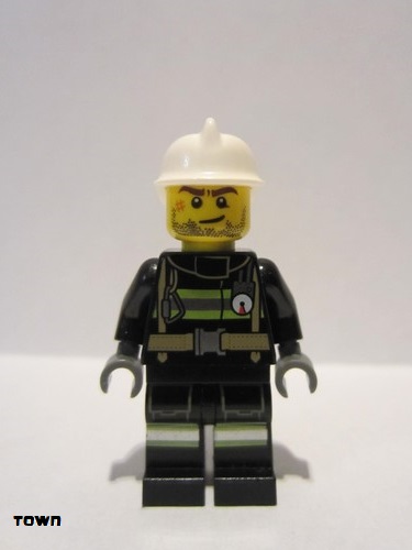 lego 2016 mini figurine cty0696 Fire Reflective Stripes with Utility Belt, White Fire Helmet, Beard Stubble 