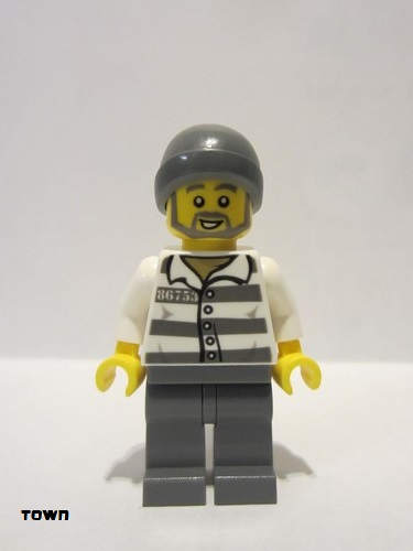 lego 2016 mini figurine cty0715 Police - Jail Prisoner 86753 Prison Stripes, Dark Bluish Gray Beanie 