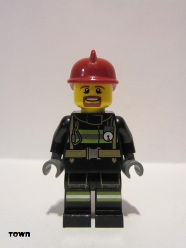 lego 2016 mini figurine cty0717 Fire Reflective Stripes with Utility Belt, Dark Red Fire Helmet, Brown Beard 