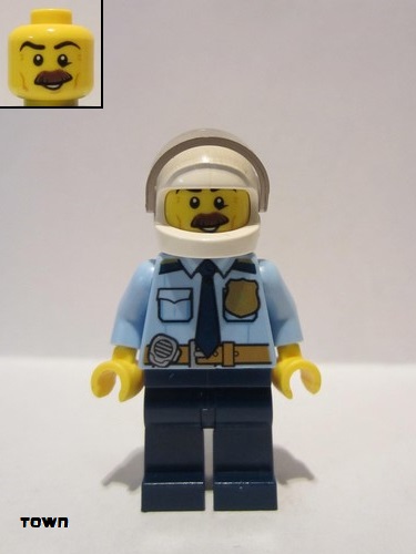lego 2017 mini figurine cty0703 Police - City Shirt with Dark Blue Tie and Gold Badge, Dark Tan Belt with Radio, Dark Blue Legs, White Helmet 