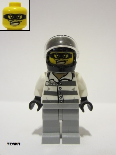 lego 2017 mini figurine cty0751 Police - Jail Prisoner 86753 Prison Stripes, Black Helmet with Visor 