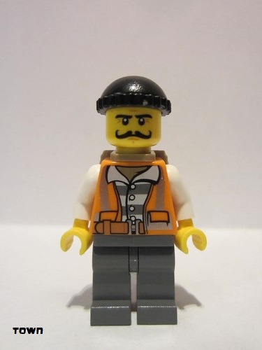 lego 2017 mini figurine cty0754 Police - City Bandit Male with Orange Vest, Black Knit Cap, Moustache Curly Long 
