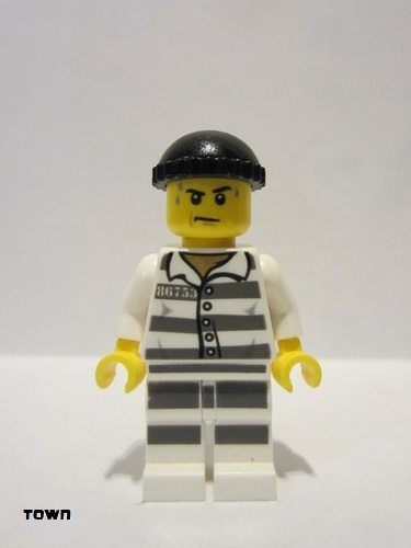 lego 2017 mini figurine cty0775 Police - Jail Prisoner 86753 Prison Stripes, Black Knit Cap, White Striped Legs, Sweat Drops 