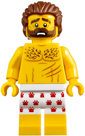 lego 2018 mini figurine cty0850 Mountain Police - Crook Male Bare Chest, White Underwear with Red Pawprints Pattern 