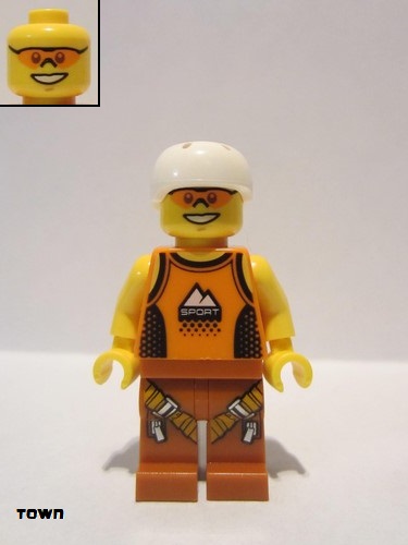 lego 2018 mini figurine cty0917 Rock Climber Orange Tank Top, Dark Orange Legs with Clips, White Sports Helmet 