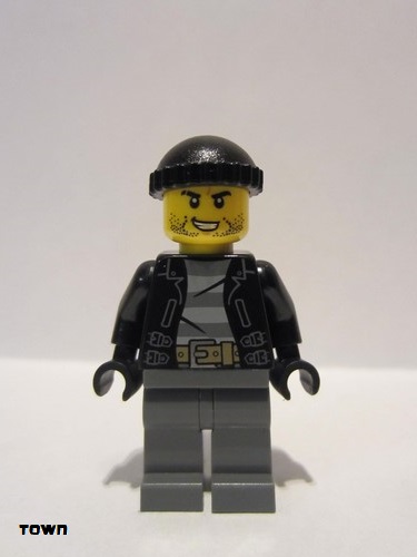 lego 2018 mini figurine cty0930 Police - City Bandit Crook Black Knit Cap, Black Stubble 