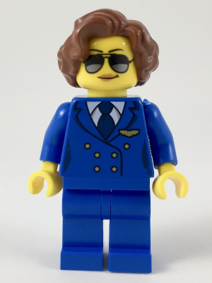 lego 2018 mini figurine cty0947 Pilot Female, Short Reddish Brown Hair, Blue Airline Uniform 