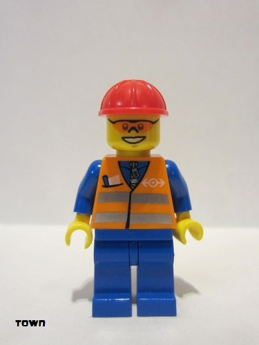 lego 2018 mini figurine trn241 Citizen Orange Vest with Safety Stripes - Blue Legs, Red Construction Helmet, Orange Sunglasses 