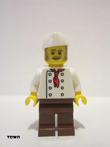 lego 2018 mini figurine twn310a Chef Moustache, Dark Tan and Gray Sideburns, Stubble, No Wrinkles Front or Back 