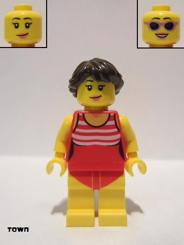 lego 2018 mini figurine twn336 Beach Tourist Female with Red Bathing Suit 