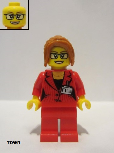 lego 2018 mini figurine twn354 Reporter Female, Dark Orange Hair with Sidebangs, Glasses, Red Blazer with Press Pass (Red Ludo) 