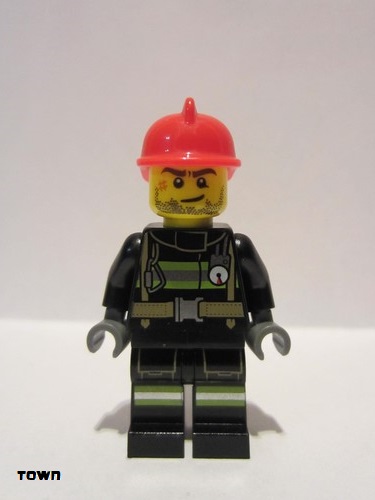 lego 2019 mini figurine cty0951 Fire Reflective Stripes, Stubble Beard, Red Helmet 