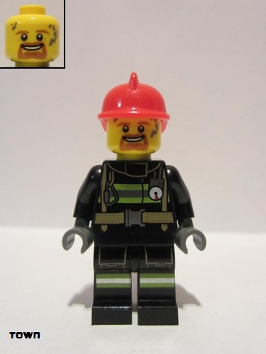 lego 2019 mini figurine cty0965 Fire Reflective Stripes with Utility Belt, Red Fire Helmet, Goatee 