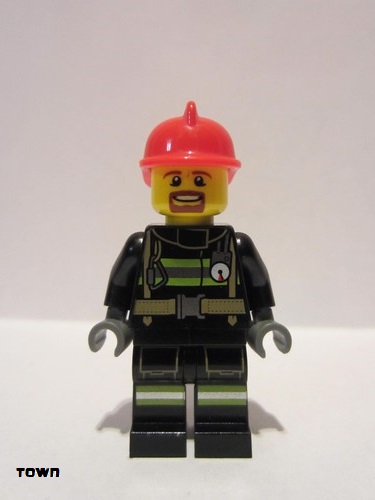 lego 2019 mini figurine cty0966 Fire Reflective Stripes with Utility Belt, Red Fire Helmet, Brown Goatee 