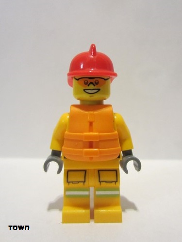 lego 2019 mini figurine cty0974 Fire Reflective Stripes, Bright Light Orange Suit, Life Jacket, Red Fire Helmet 