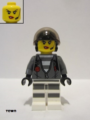 lego 2019 mini figurine cty0994 Sky Police - Jail Prisoner Jacket over Prison Stripes, Female, Black Helmet 