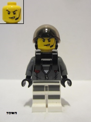 lego 2019 mini figurine cty0999 Sky Police - Jail Prisoner Jacket over Prison Stripes, Neck Bracket (for Parachute) 