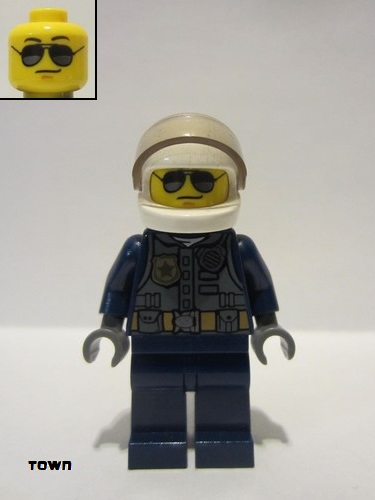 lego 2019 mini figurine cty1001 Police - City Pilot Jacket with Dark Bluish Gray Vest, Dark Blue Legs, White Helmet, Sunglasses 