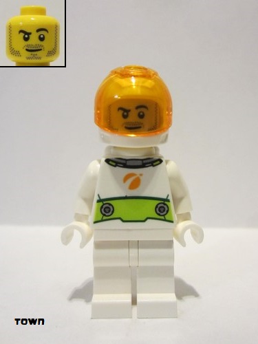 lego 2019 mini figurine cty1009 Astronaut Male, White Spacesuit with Lime Belt, Trans Orange Large Visor, Stubble and Smirk 