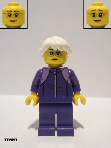 lego 2019 mini figurine cty1024 Grandmother Dark Purple Tracksuit, White Hair, Glasses 