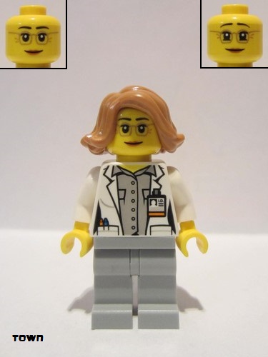 lego 2019 mini figurine cty1035 Scientist, Botanist Female, Glasses and Medium Nougat Hair Short Swept Sideways 