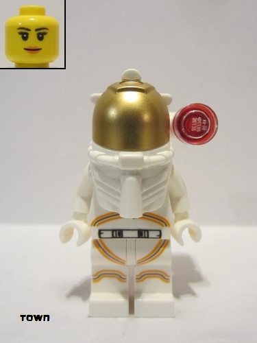 lego 2019 mini figurine cty1039 Astronaut Female, White Spacesuit with Orange Lines, Side Lamp, Smile 