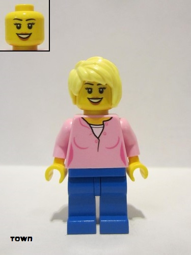 lego 2019 mini figurine cty1047 Toy Store Owner Bright Pink Female Top, Blue Legs 