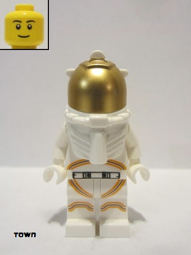 lego 2019 mini figurine cty1076 Astronaut Male, White Spacesuit with Orange Lines, Thin Grin 