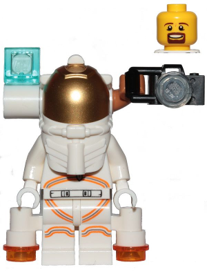 lego 2019 mini figurine cty1092 Astronaut Male, White Spacesuit with Orange Lines, Side Camera and Lamp, Goatee 