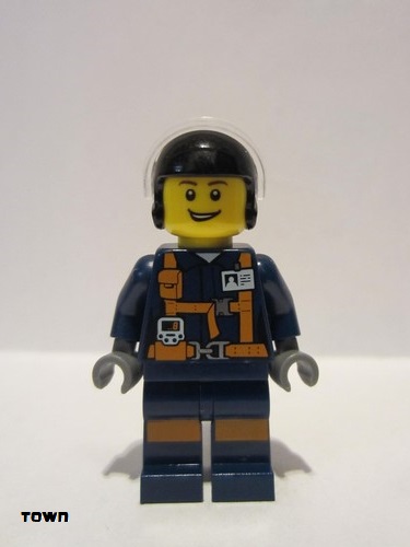 lego 2019 mini figurine twn375 Helicopter Pilot Dark Blue Suit with Harness 