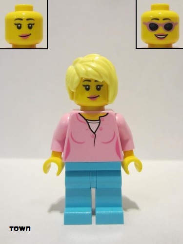 lego 2020 mini figurine cty1116 Citizen Female, Bright Pink Top, Medium Azure Legs Femme, haut rose vif, jambes moyennes azur