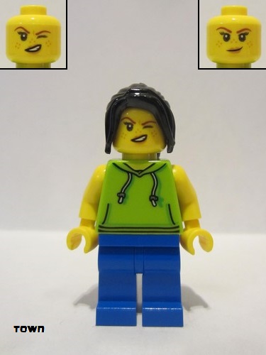 lego 2020 mini figurine cty1117 Tourist / Surfer Female, Lime Hoodie Femme, Sweat à capuche Lime
