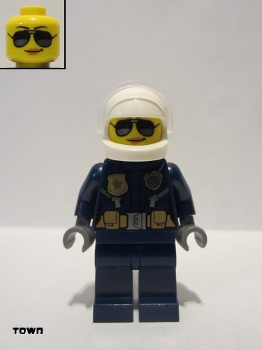 lego 2020 mini figurine cty1121 Police - City Motorcyclist Female, Silver Sunglasses, Trans-Clear Visor Femme, lunettes de soleil argentées, visière transparente