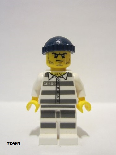 lego 2020 mini figurine cty1127 Police - Jail Prisoner 50380 Prison Stripes, Stubble, Dark Blue Knit Cap 