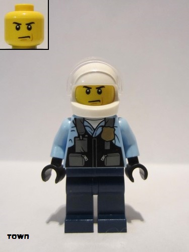 lego 2020 mini figurine cty1143 Police - City Motorcyclist Safety Vest with Police Badge, Dark Blue Legs, White Helmet, Trans-Clear Visor 
