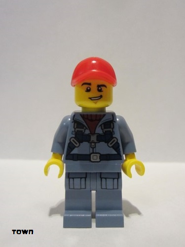 lego 2020 mini figurine cty1163 Ocean Mini-Submarine Pilot Male, Harness, Sand Blue Legs with Pockets, Red Cap, Lopsided Grin 